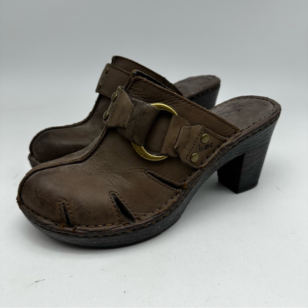 Women’s Born‎ BOC concept brown leather big buckle heeled slip on clog mule sz 7